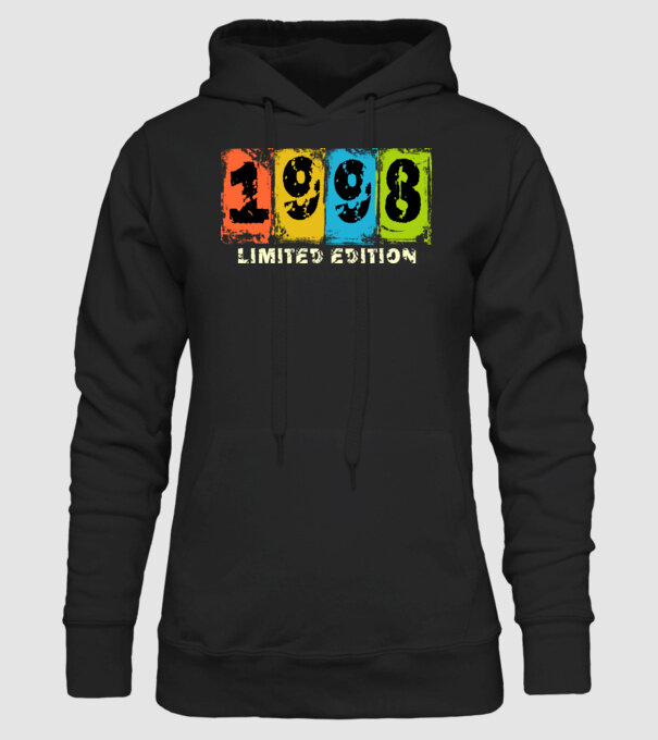 grunge évszám, limited edition felirattal, születésnapi dátum, 1998 minta fekete pólón