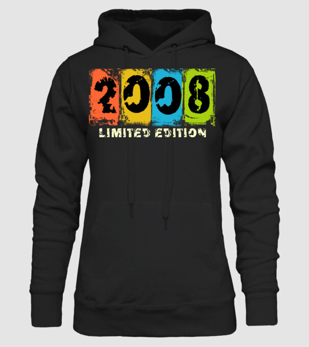 grunge évszám, limited edition felirattal, születésnapi dátum, 2008 minta fekete pólón