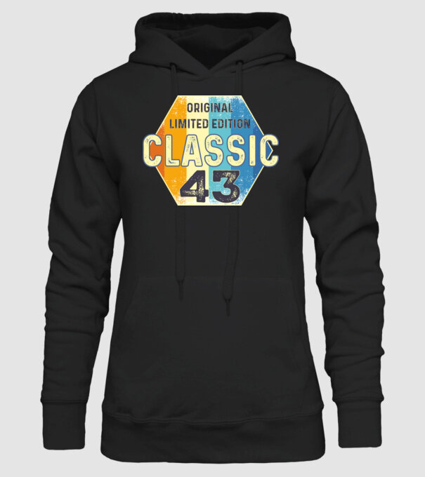 original classic limited edition embléma 43 éves születésnapra minta fekete pólón