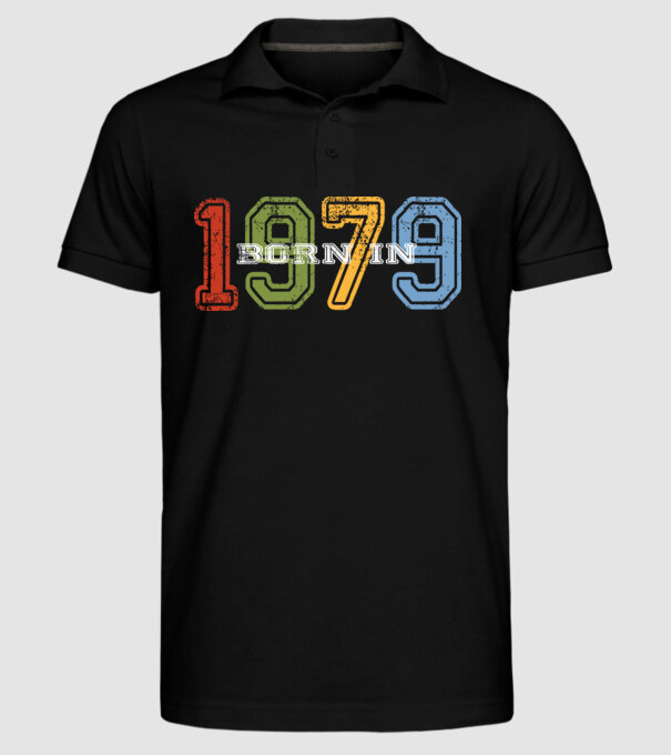 born in 1979 születésnapi felirat minta fekete pólón