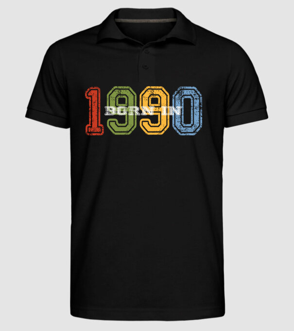 born in 1990 születésnapi felirat minta fekete pólón