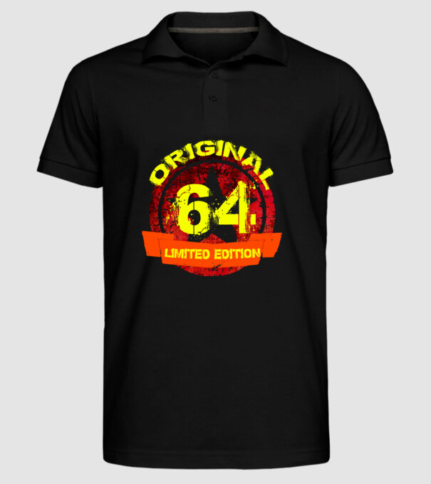 original limited edition 64 éves, születésnap minta fekete pólón