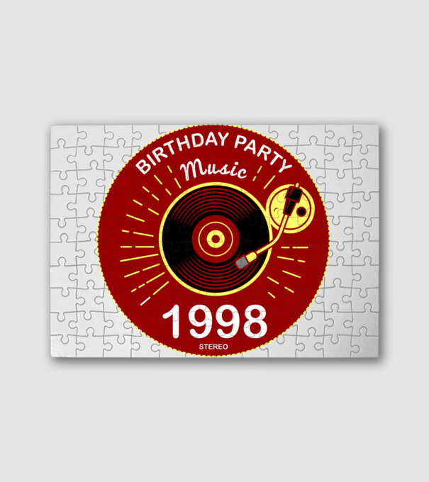 BIRTHDAY PARTY MUSIC, BAKELIT LEMEZJÁTSZÓ 1998 STEREO minta fehér pólón