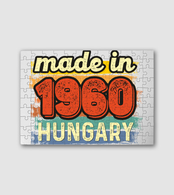 made in hungary felirat, retro évszám, grunge stílus, 1960 minta fehér pólón