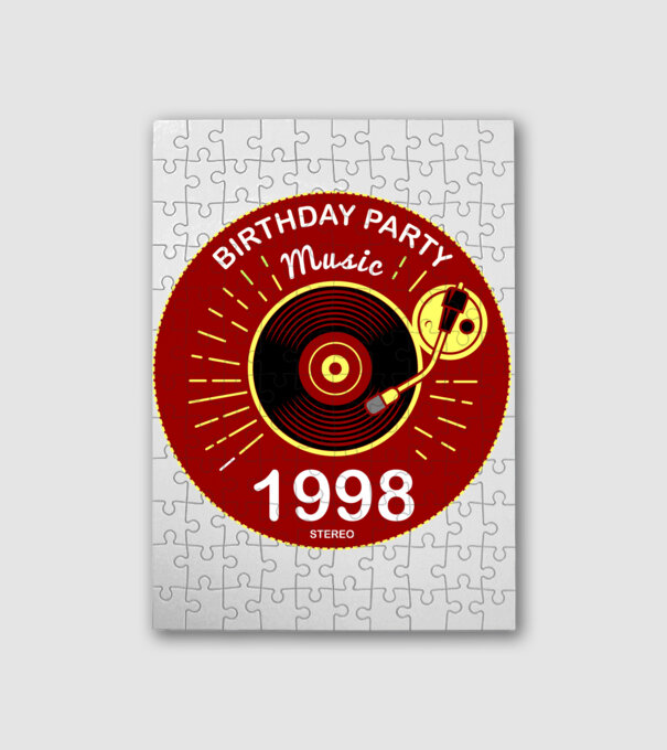 BIRTHDAY PARTY MUSIC, BAKELIT LEMEZJÁTSZÓ 1998 STEREO minta fehér pólón