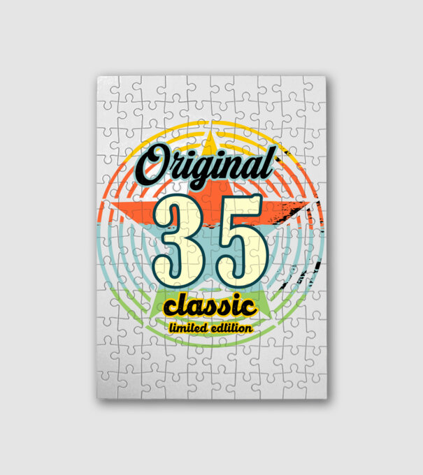 original classic, limited edition, születésnapi embléma, 35 éves minta fehér pólón