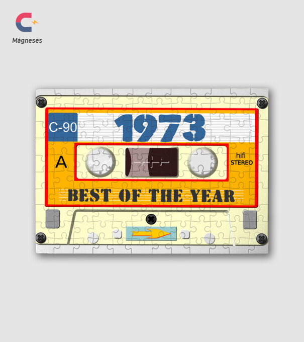 retro születésnapi audio kazetta, magnókazetta, best of the year 1973 minta fehér pólón