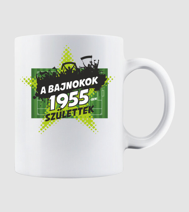 A BAJNOKOK 1955-BEN SZÜLETTEK SZÜLINAPI FOCIS PÓLÓ MINTA minta fehér pólón
