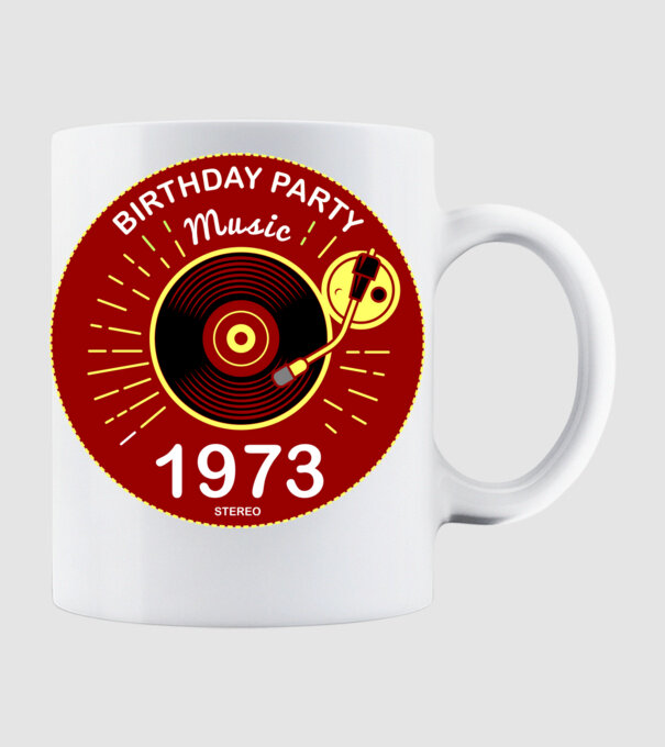 BIRTHDAY PARTY MUSIC, BAKELIT LEMEZJÁTSZÓ 1973 STEREO minta fehér pólón