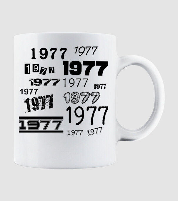 évszám, 1977, születési év, szülinap, születésnap minta fehér pólón