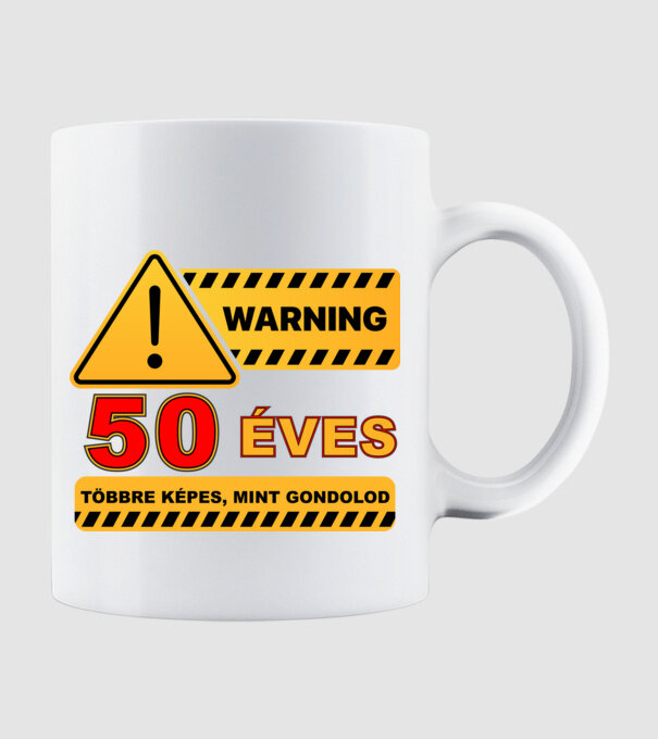 WARNING, 50 ÉVES TÖBBRE KÉPES, MIT GONDOLOD minta fehér pólón
