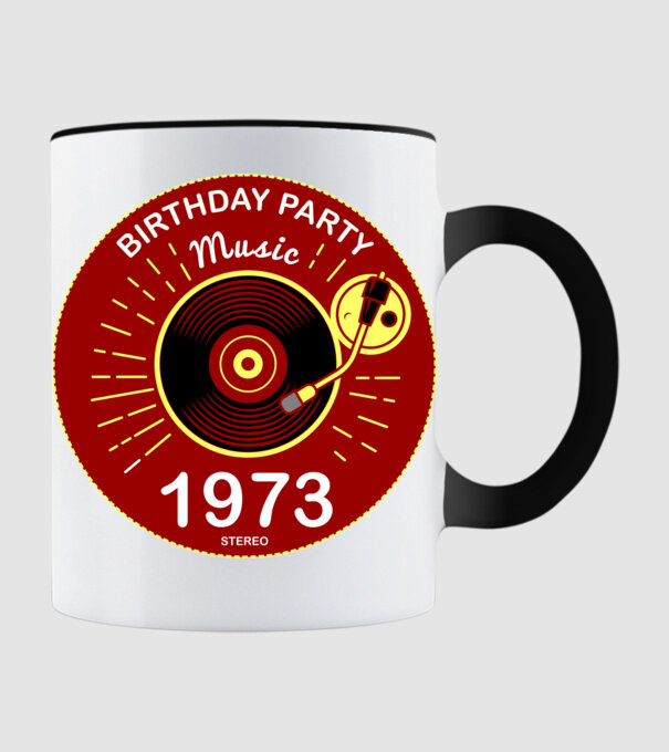 BIRTHDAY PARTY MUSIC, BAKELIT LEMEZJÁTSZÓ 1973 STEREO minta fekete pólón
