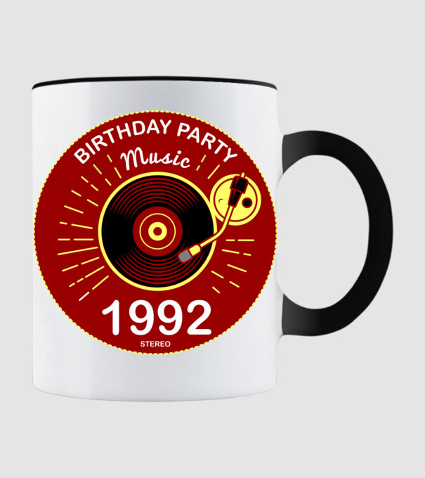 BIRTHDAY PARTY MUSIC, BAKELIT LEMEZJÁTSZÓ 1992 STEREO minta fekete pólón