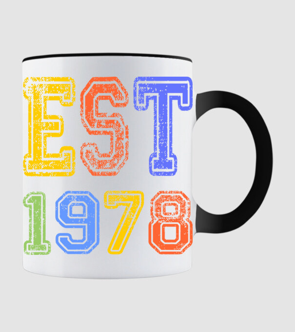 EST 1978 , alapítva 1978-ban, születlésnapi felirat 1978-ban születetteknek, gunge stílus minta fekete pólón