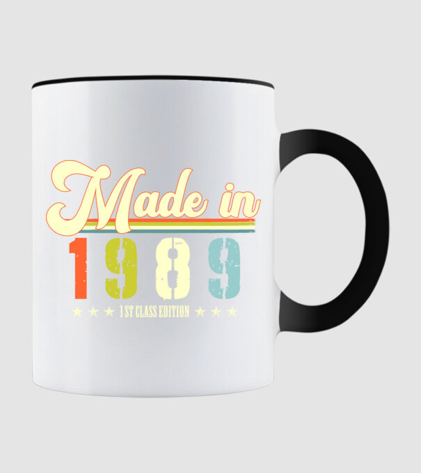 made in 1989, 1st class edition, születésnap, 1989-ben készült minta fekete pólón