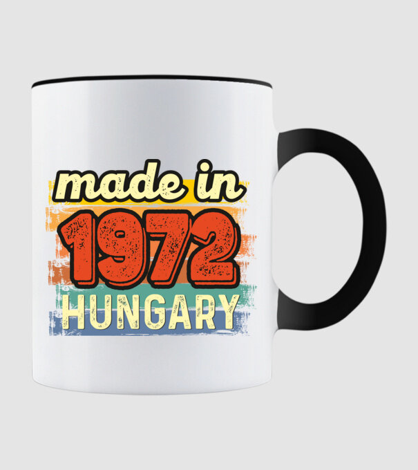 made in hungary felirat, retro évszám, grunge stílus, 1972 minta fekete pólón