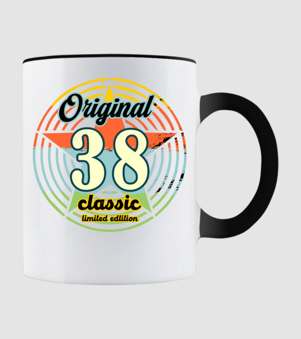 original classic, limited edition, születésnapi embléma, 38 éves minta fekete pólón