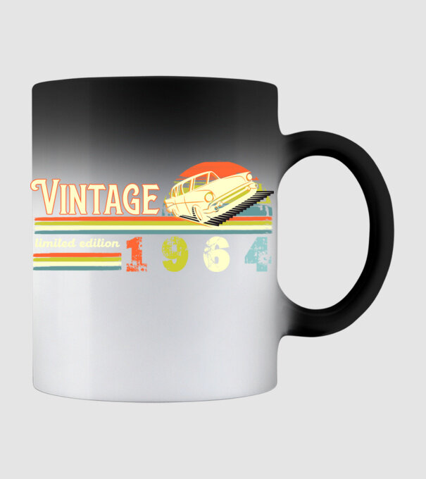 vintage, limited edidtion, retro születésnapi felirat, évszám veterán autóval, 1964 minta fekete pólón