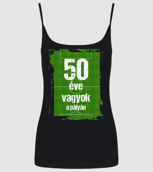 50 éve vagyok a pályán, focistás szülinap minta fekete pólón