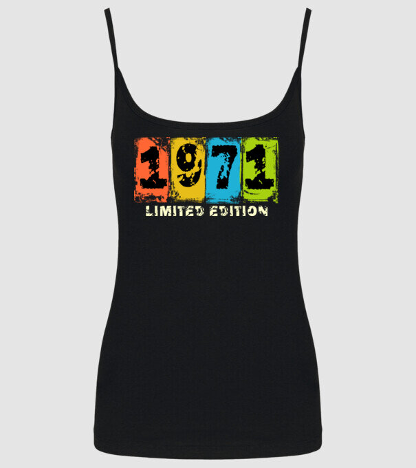 grunge évszám, limited edition felirattal, születésnapi dátum, 1971 minta fekete pólón