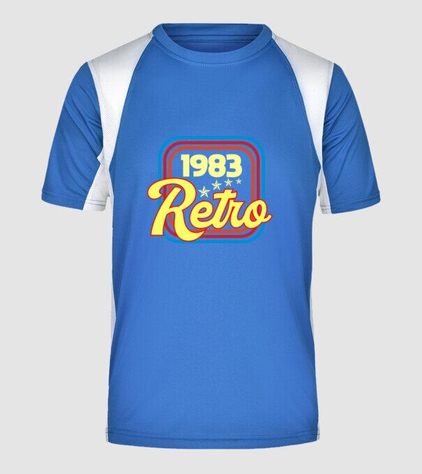 retro születésnapi felirat dátummal 1983 minta királykék pólón
