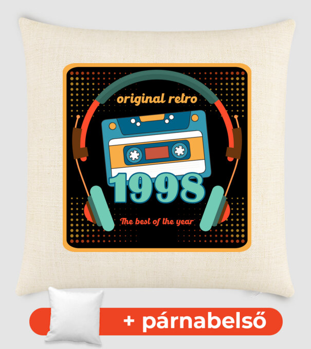 original retro audió kazetta, füles, régi magnókazetta évszámmal. 1998 minta homokszín pólón