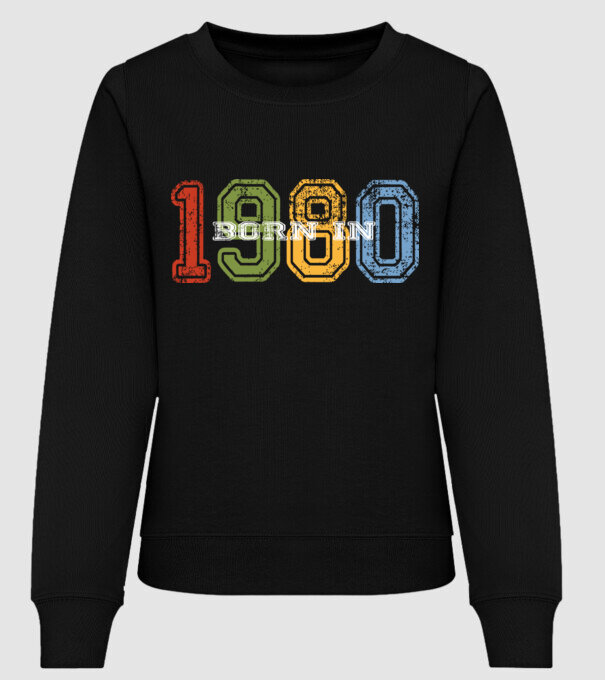 born in 1980 születésnapi felirat minta fekete pólón