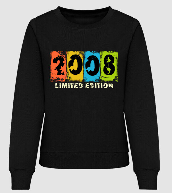 grunge évszám, limited edition felirattal, születésnapi dátum, 2008 minta fekete pólón