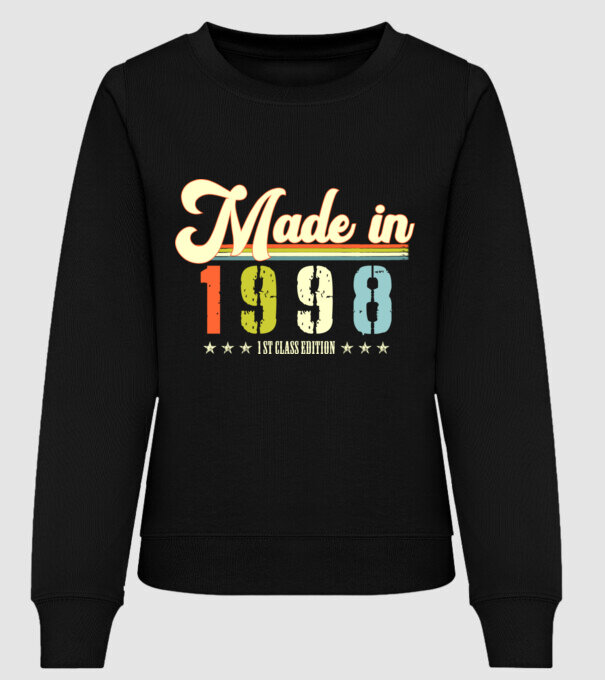 made in 1998, 1st class edition, születésnap, 1998-ban készült minta fekete pólón