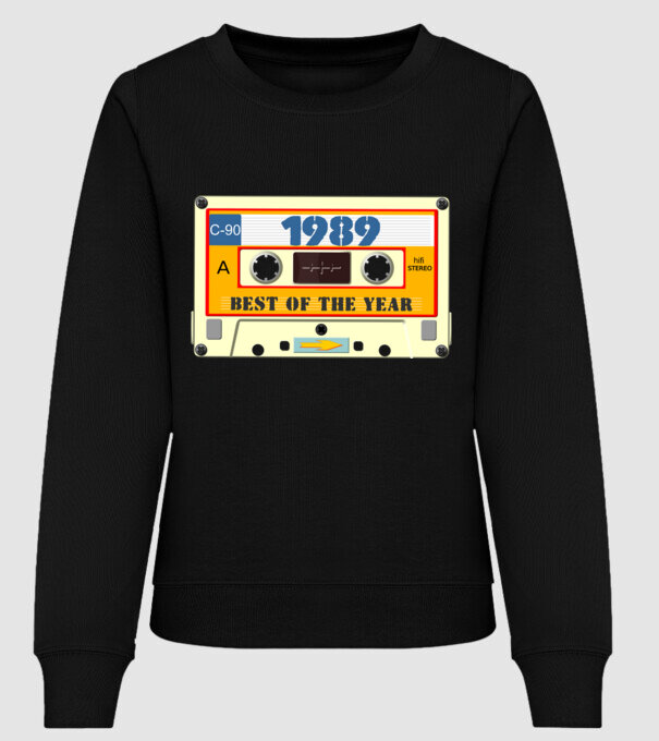 retro születésnapi audio kazetta, magnókazetta, best of the year 1989 minta fekete pólón