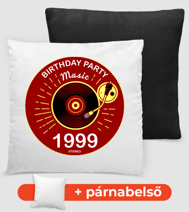 BIRTHDAY PARTY MUSIC, BAKELIT LEMEZJÁTSZÓ 1999 STEREO minta fekete pólón
