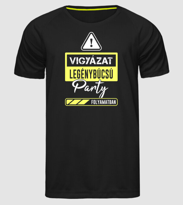 Vigyázat legénybúcsú minta fekete pólón