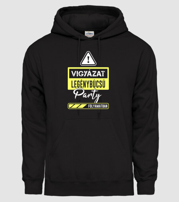 Vigyázat legénybúcsú minta fekete pólón