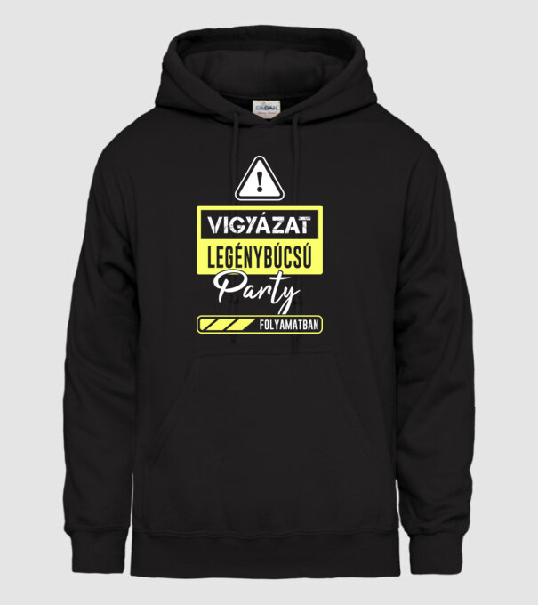 Vigyázat legénybúcsú minta fekete pólón