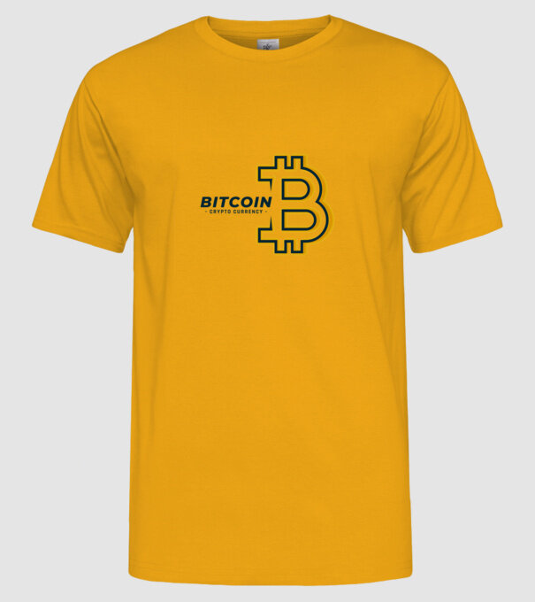 Bitcoin cryptopénz minta sárga pólón