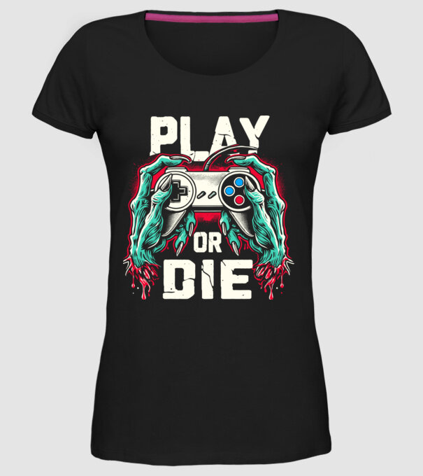 Play or die minta fekete pólón