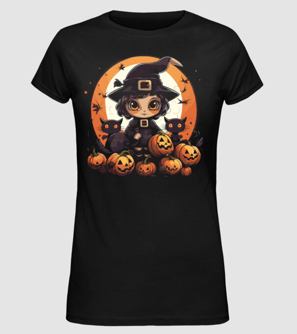 Cat halloween minta fekete pólón
