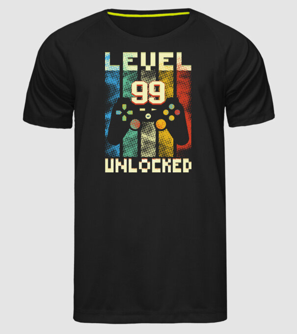 99. szint feloldva - gamer ajándék minta fekete pólón