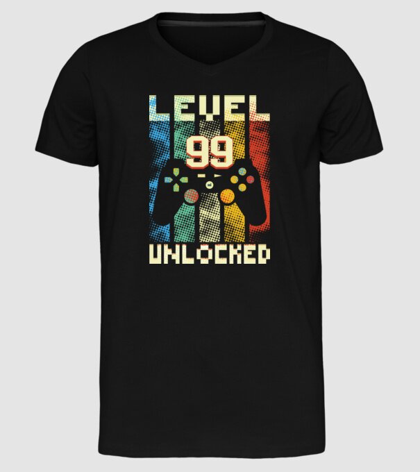 99. szint feloldva - gamer ajándék minta fekete pólón