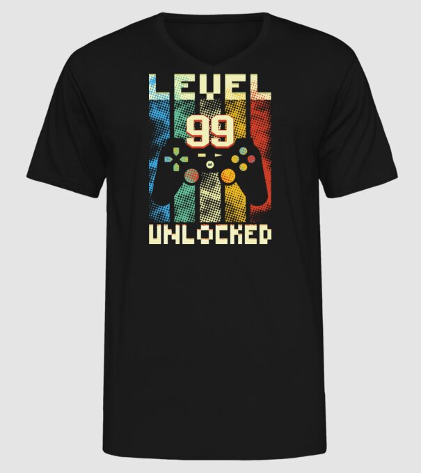 99. szint feloldva - gamer ajándék minta fekete pólón