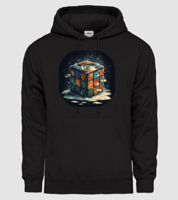 Téli Rubik Kocka minta fekete pólón