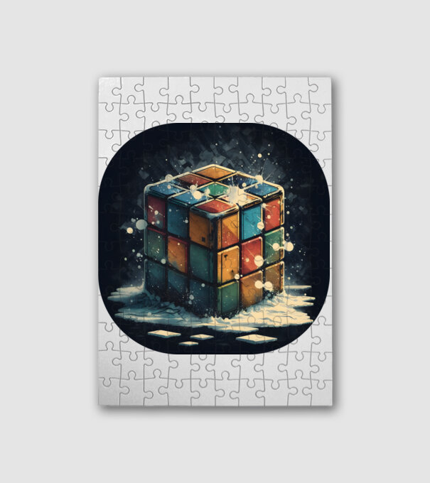 Téli Rubik Kocka minta fehér pólón
