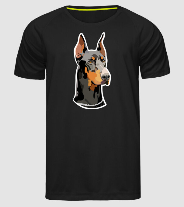 Dobermann minta fekete pólón