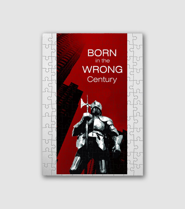 Born in the Wrong Century – Lovag panelgrafika | Retro-fantasy pólóminta minta fehér pólón