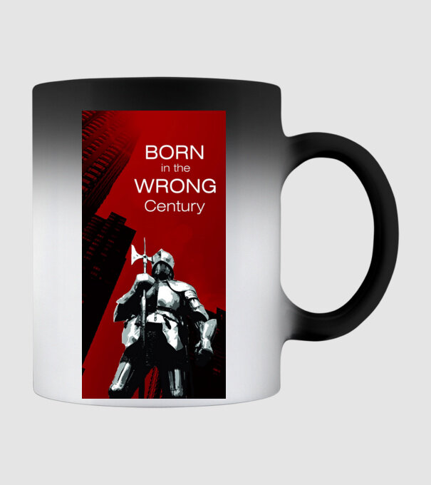 Born in the Wrong Century – Lovag panelgrafika | Retro-fantasy pólóminta minta fekete pólón