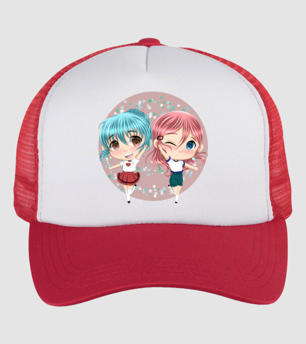 Chibi girls minta fehér/piros pólón