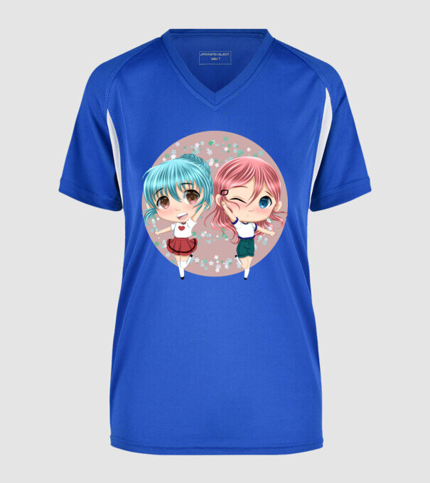 Chibi girls minta királykék pólón