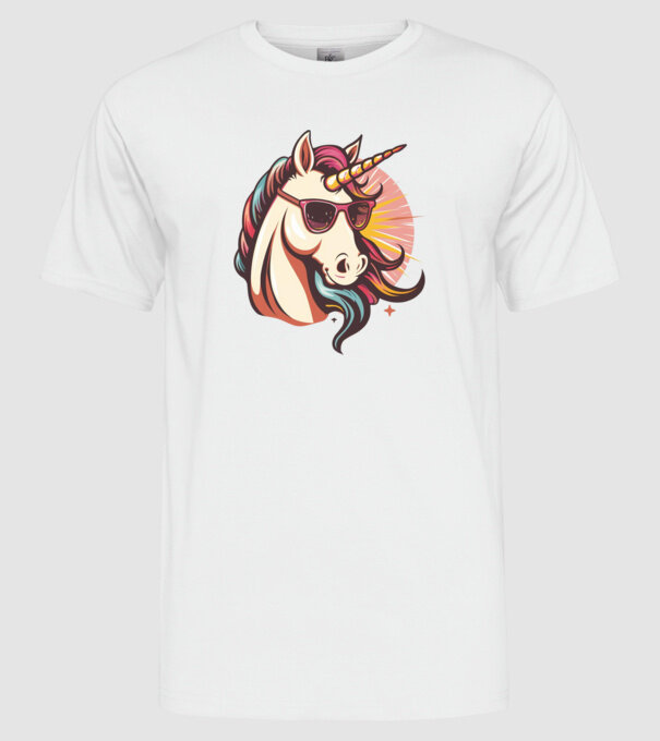 Unicorn Power minta fehér pólón