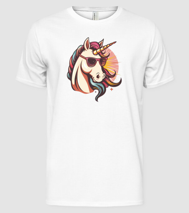 Unicorn Power minta fehér pólón