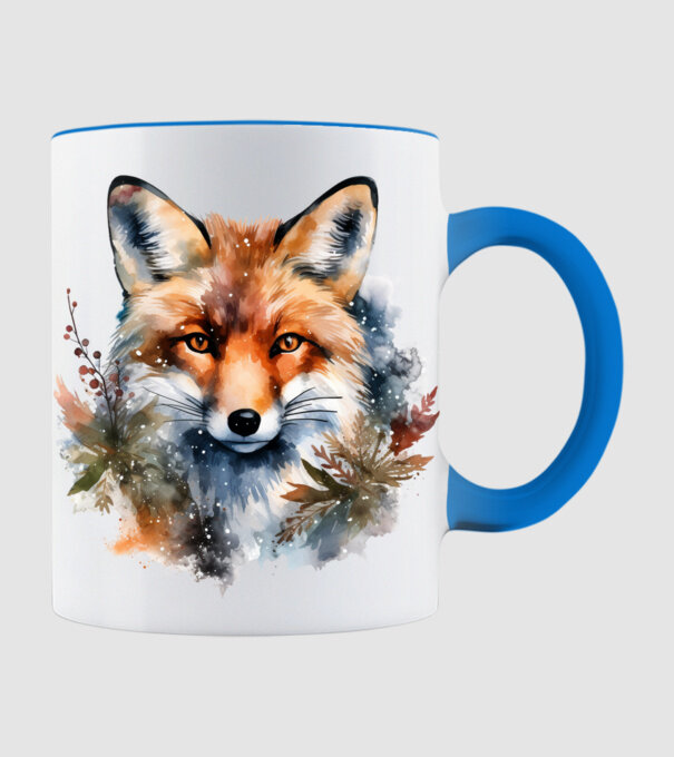 Watercolor Fox minta világoskék pólón